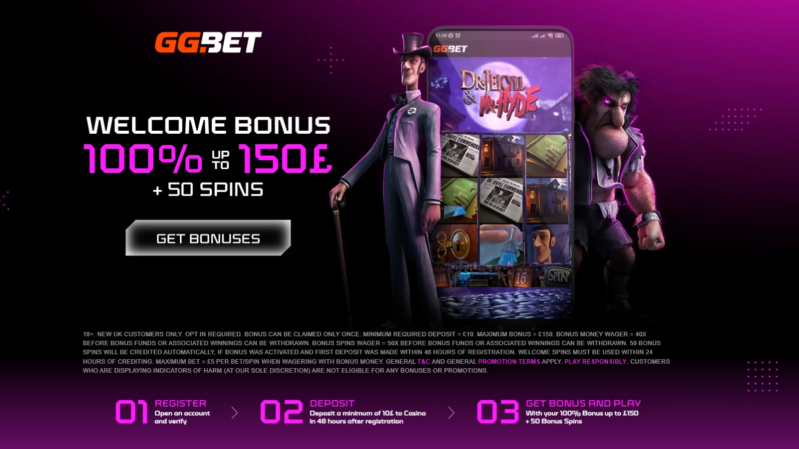 GGbet Casino 100% Up to £150 + 50 Spins ggbet bonus