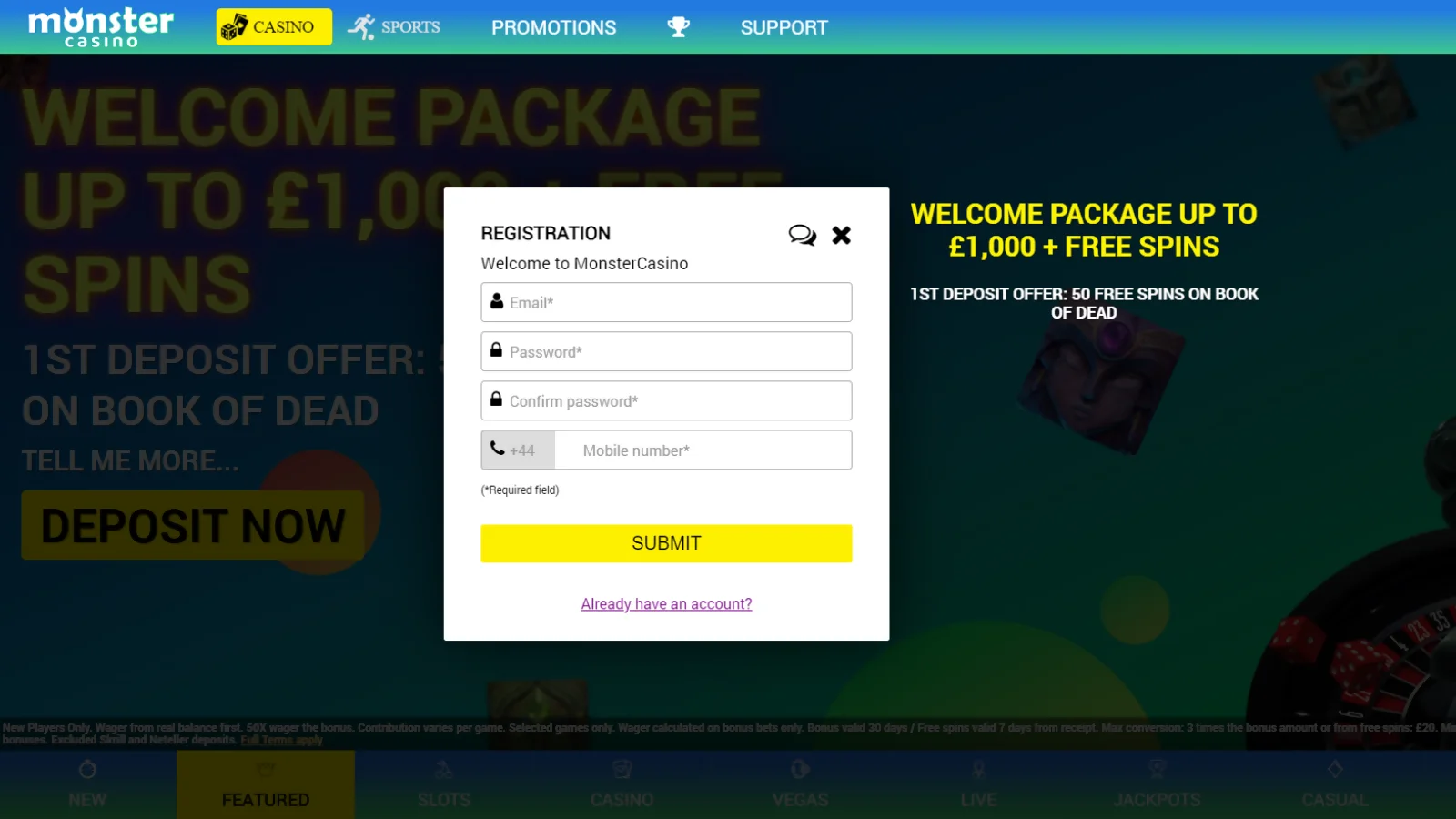 Deposits and Withdrawals at Monster Casino UK monster casino login