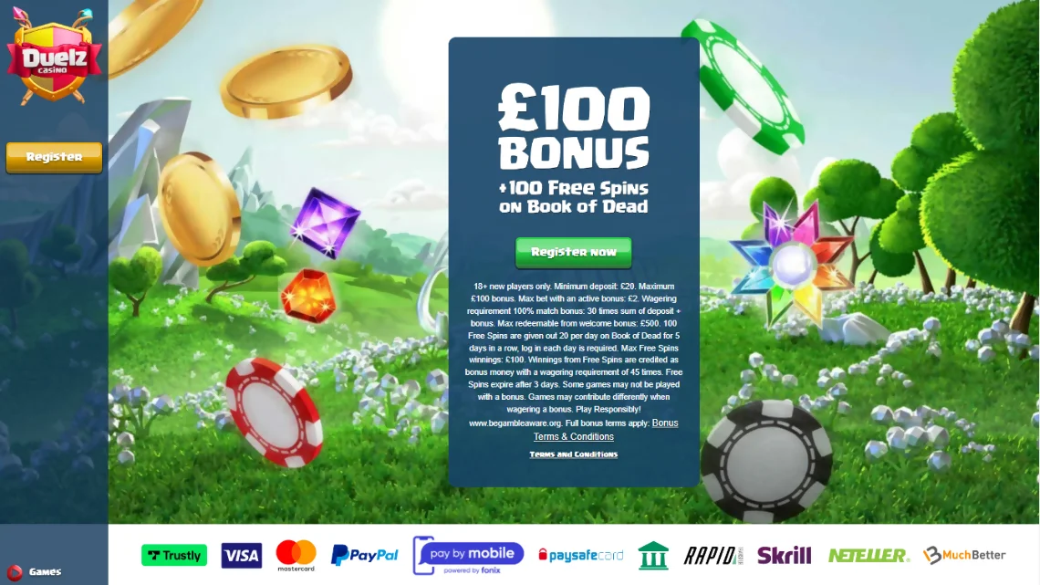 Welcome Bonus Duelz Casino £100 Bonus + 100 Free Spins on Book of Dead duelz casino uk